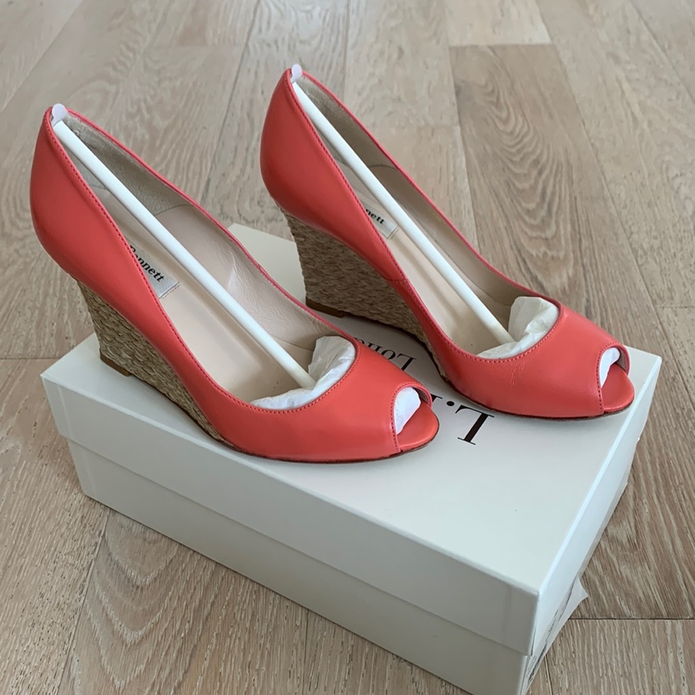 LK Bennett Coral Peep-Toe Wedge Espadrilles 7.5 (38 EU)